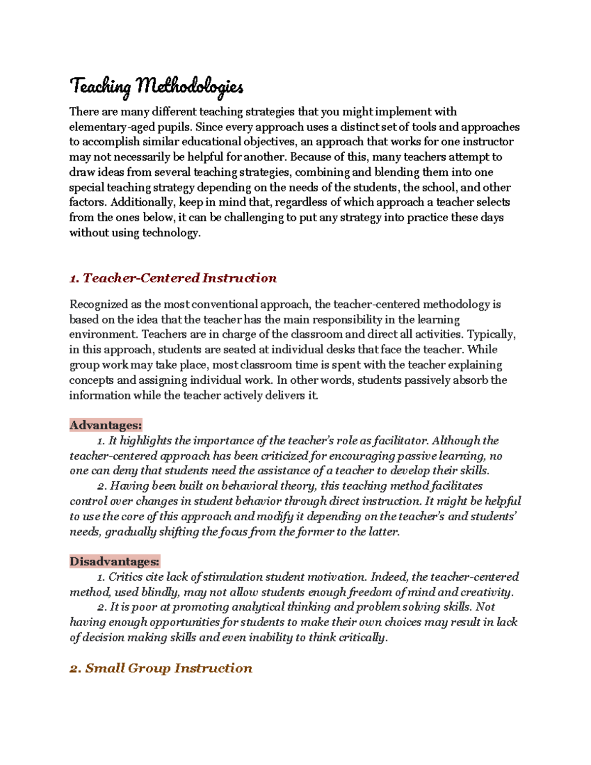 Teaching Methodologies - Teachin Methodologie There are many different ...