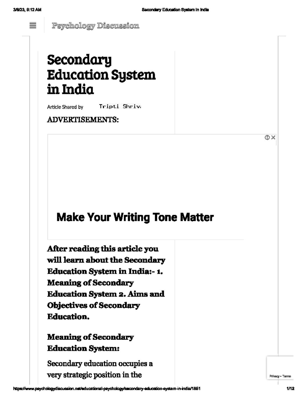 Introduction of secondary education, aims and objectives - teacher ...