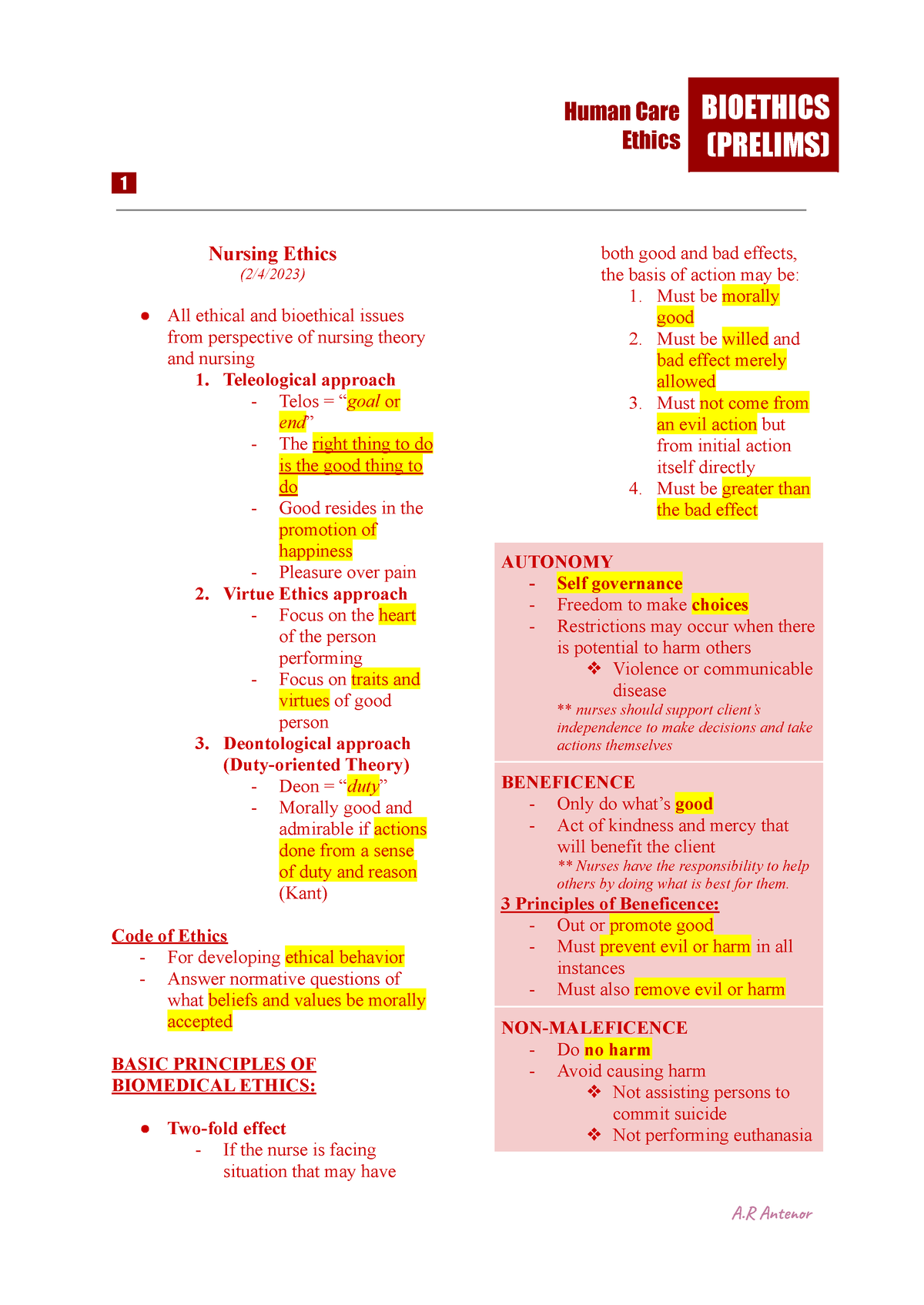 Bioethics - Prelims - For All 2nd Year Nursing Students - Human Care ...