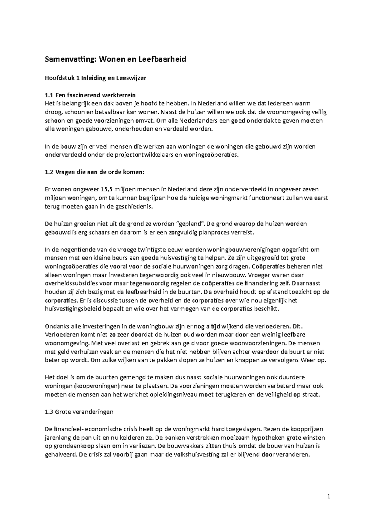 Samenvattingen Wonen En Leefbaarheid - Samenvatting: Wonen En ...