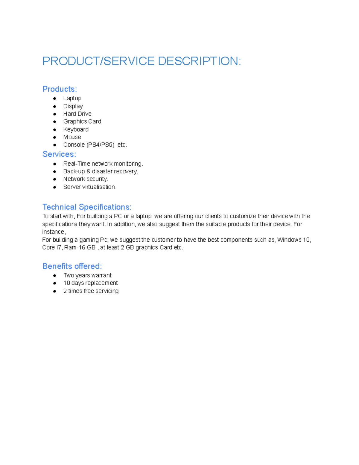 BUS 1 - drdfdhf - PRODUCT/SERVICE DESCRIPTION: Products: Laptop Display ...