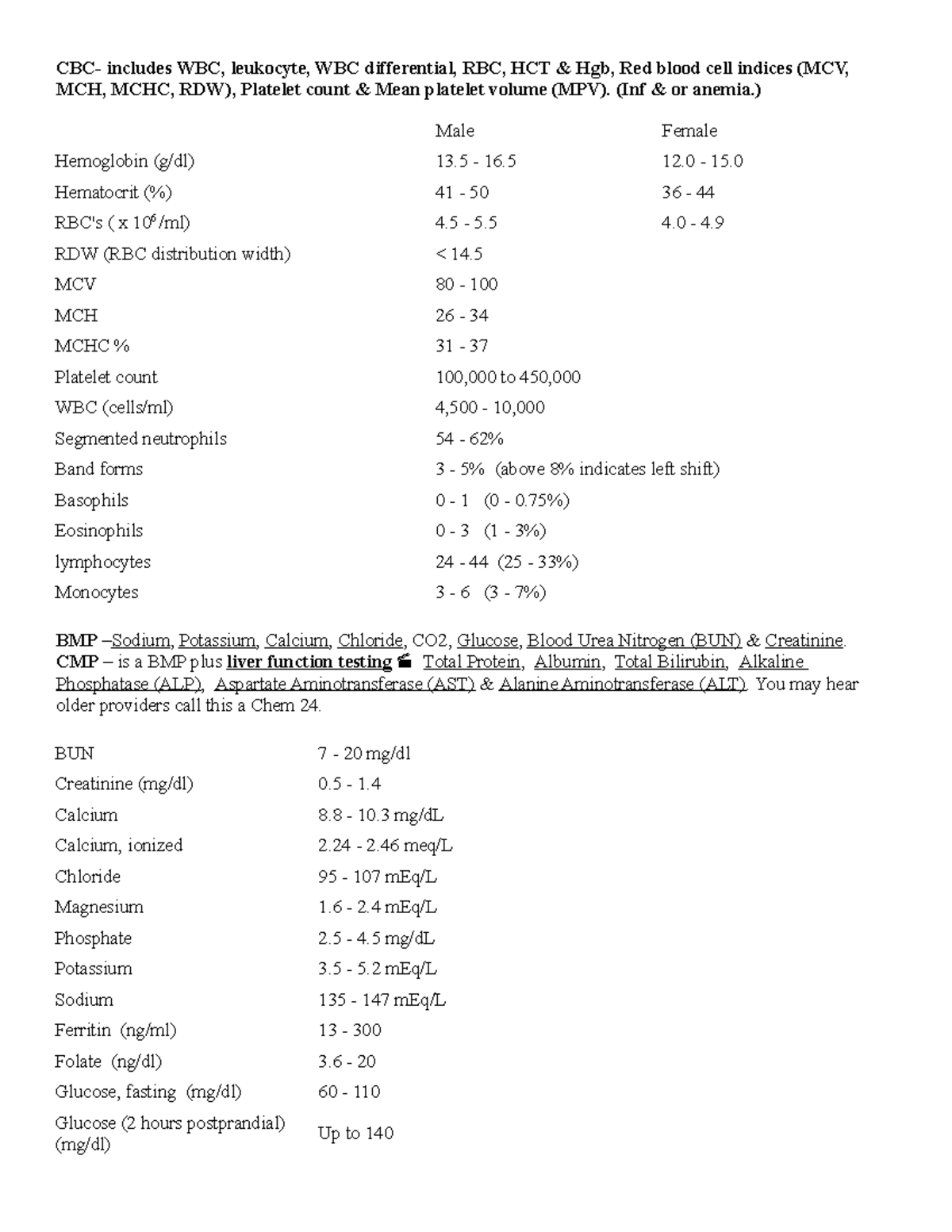 Lab Diagnostic Testing CBC includes WBC, leukocyte, WBC differential