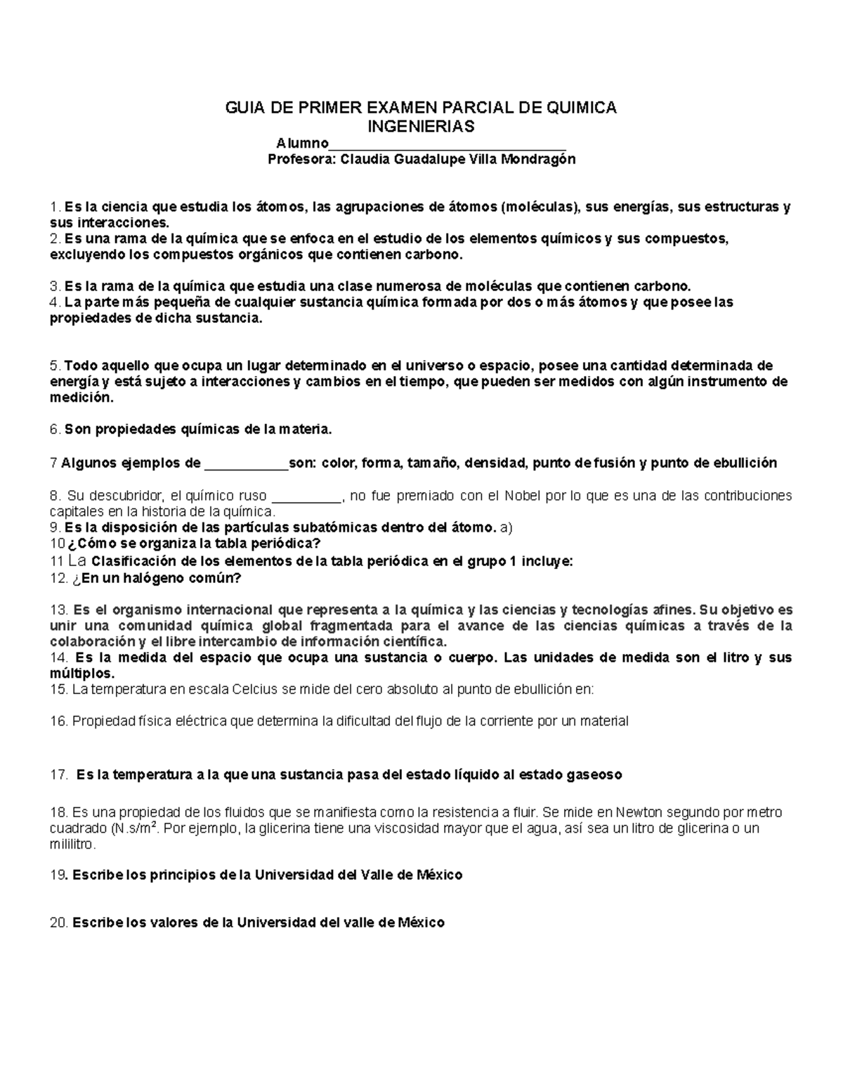 GUIA DE Primer Examen Parcial DE Quimica - GUIA DE PRIMER EXAMEN ...