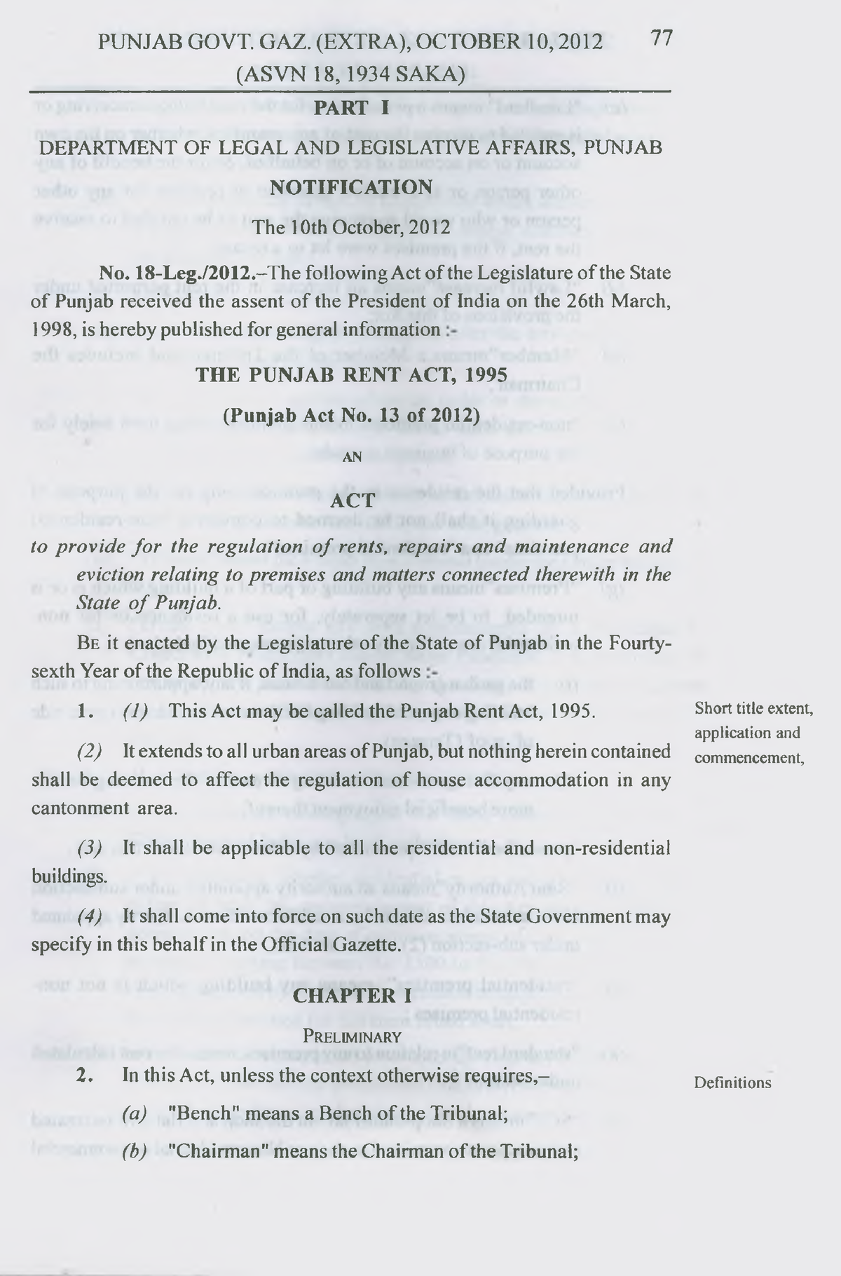 Punjab Rent Act 1995 Summary Law Law A SV N 18 1934 SAKA PART I   Thumb 1200 1820 