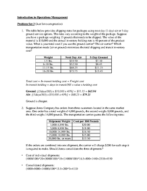 Homework 2 Solution - Introduction to Operations Management Problem Set ...