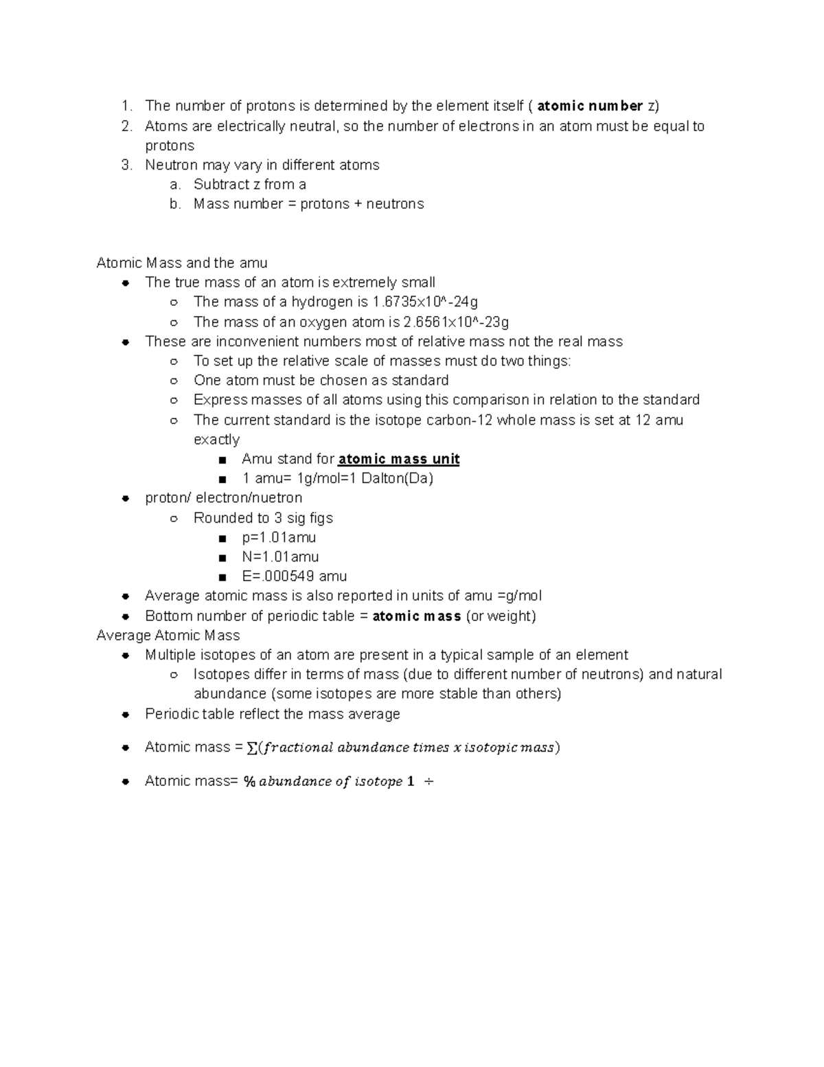 Chapter 2 chem notes - The number of protons is determined by the ...