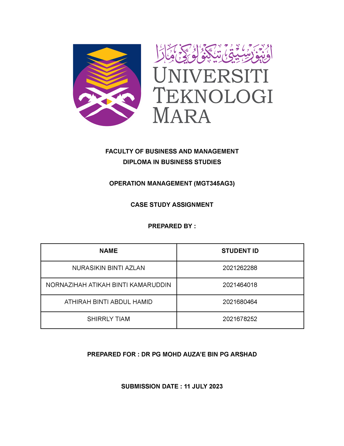 Report Assignment MGT345 - Case Study - FACULTY OF BUSINESS AND ...