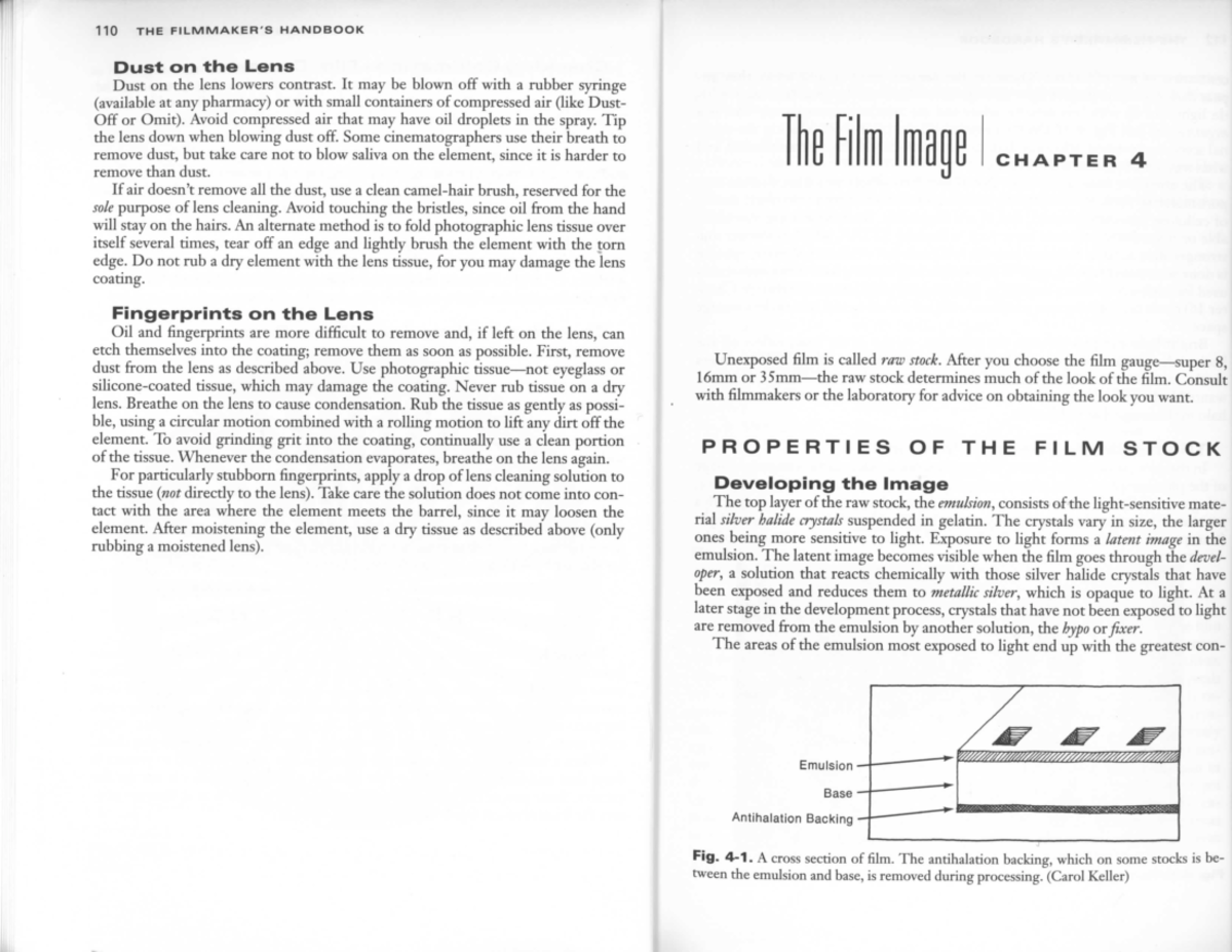 Filmmakers Handbook The Film Image - 110 THE HANDBOOK Dust on the Lens ...