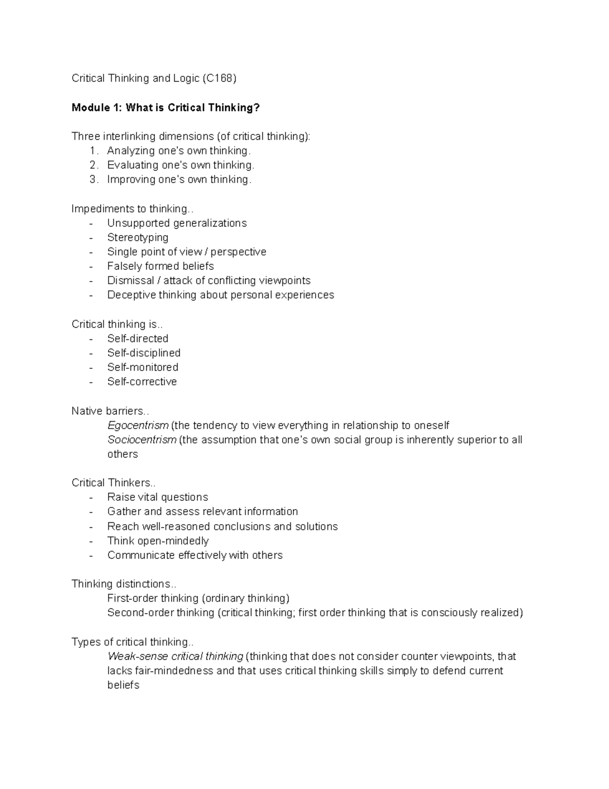 C168 - Critical Thinking and Logic - Critical Thinking and Logic (C168 ...