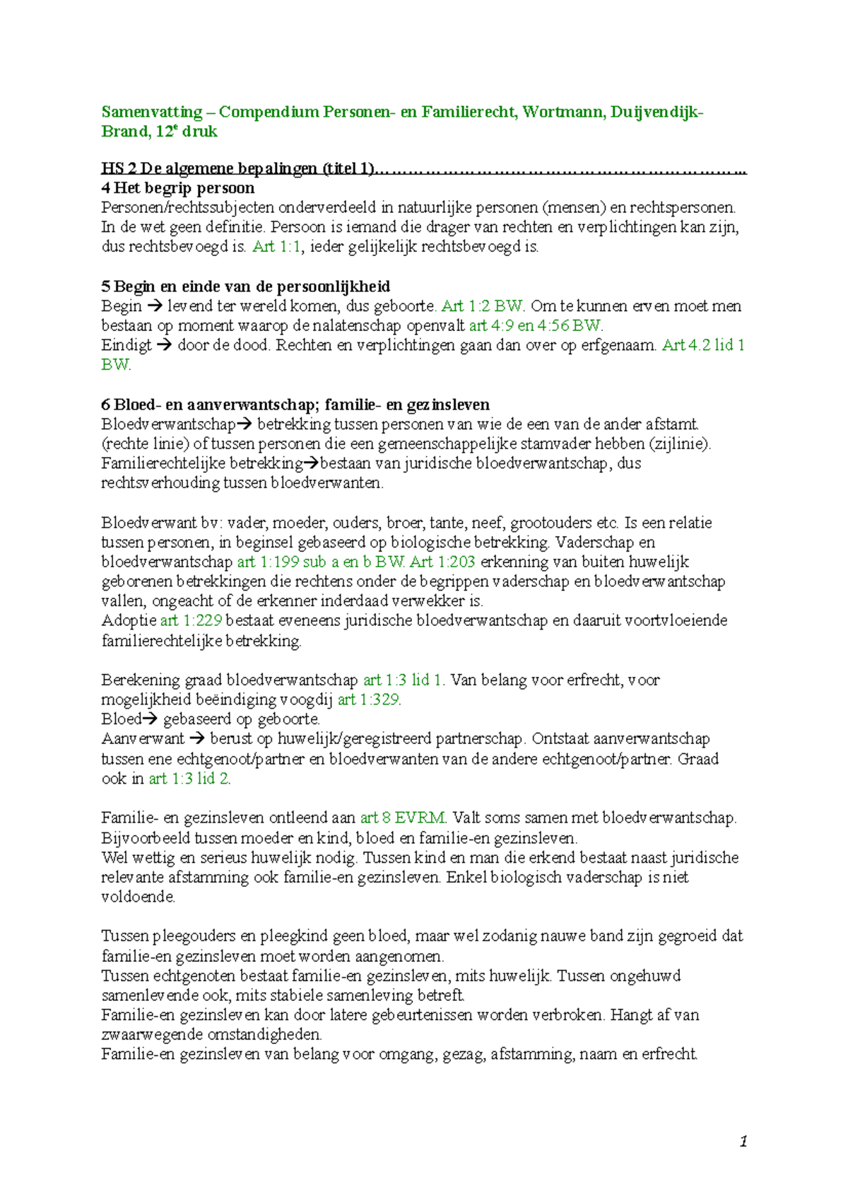 Samenvatting Compendium Van Het Personen- En Familierecht - Hs 2, 11 ...