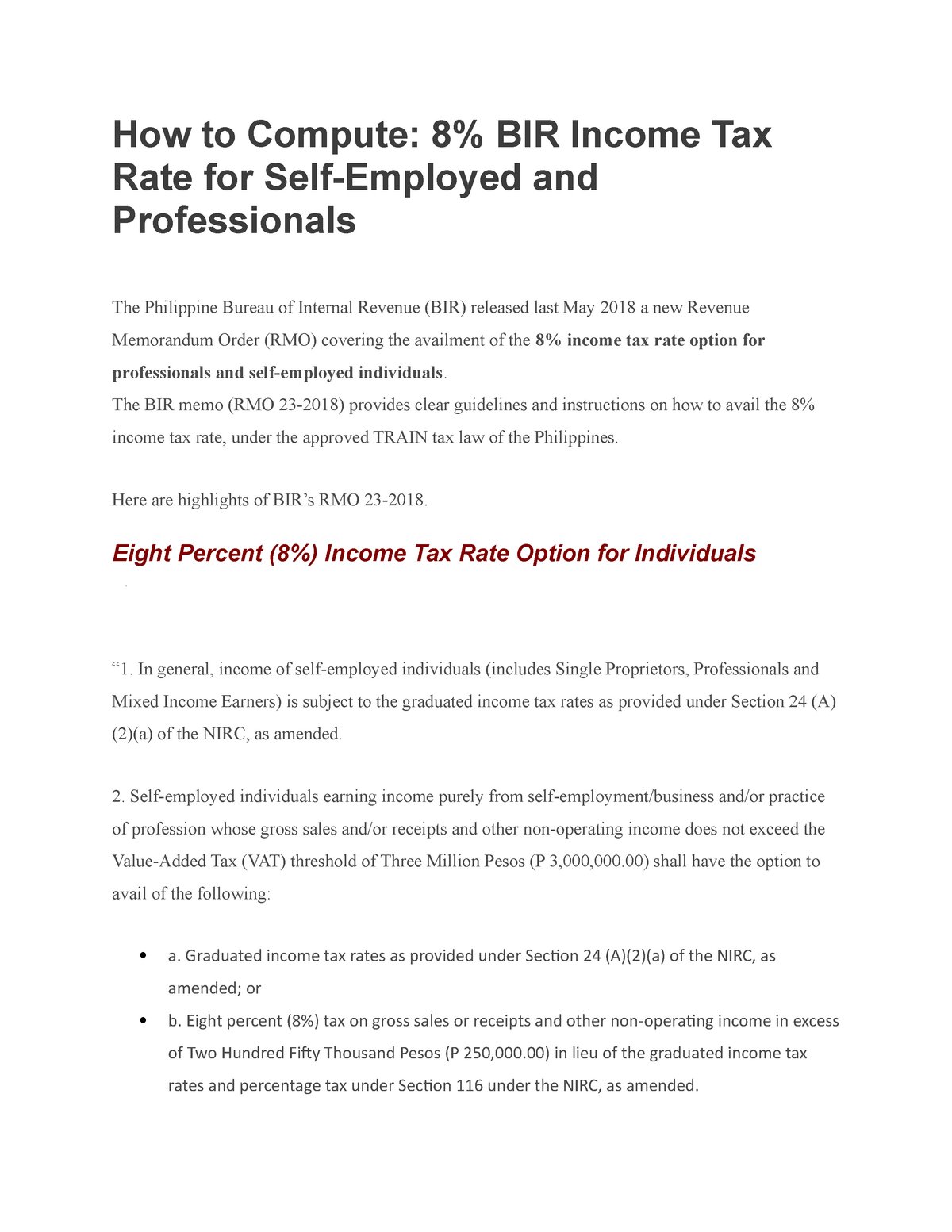 8% BIR Tax Rule For Self-Employed And Professionals - How To Compute: 8 ...