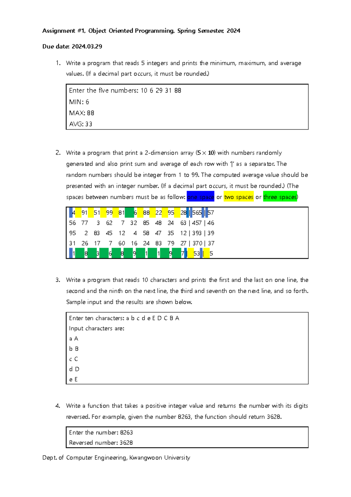 Assignment 1-v6 - Due date: 2024. 1. Write a program that reads 5 ...