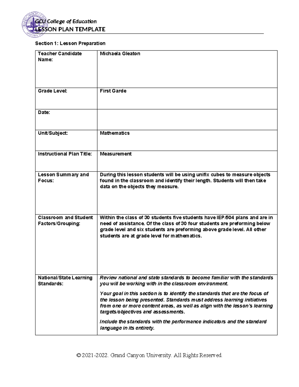 Coe lesson plan template - LESSON PLAN TEMPLATE Section 1: Lesson ...