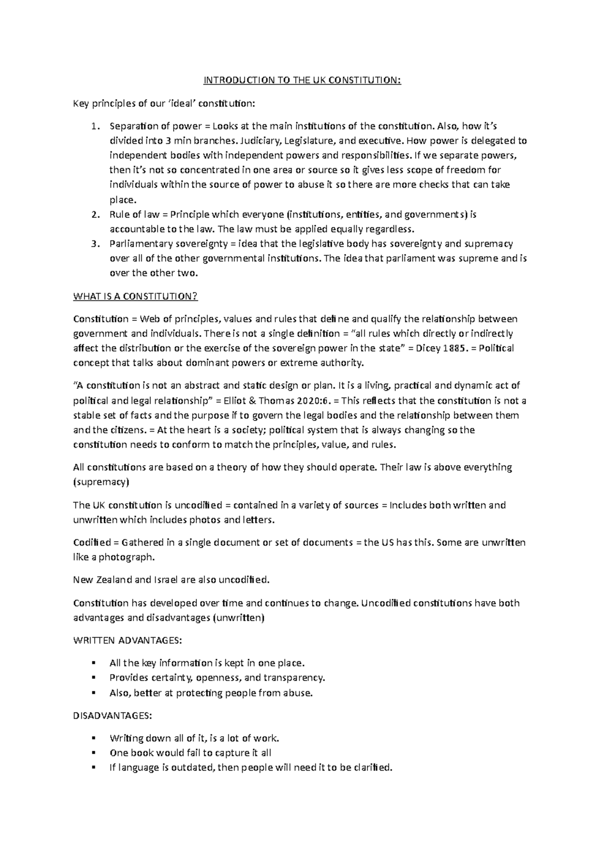 Introduction to the UK Constitution INTRODUCTION TO THE UK