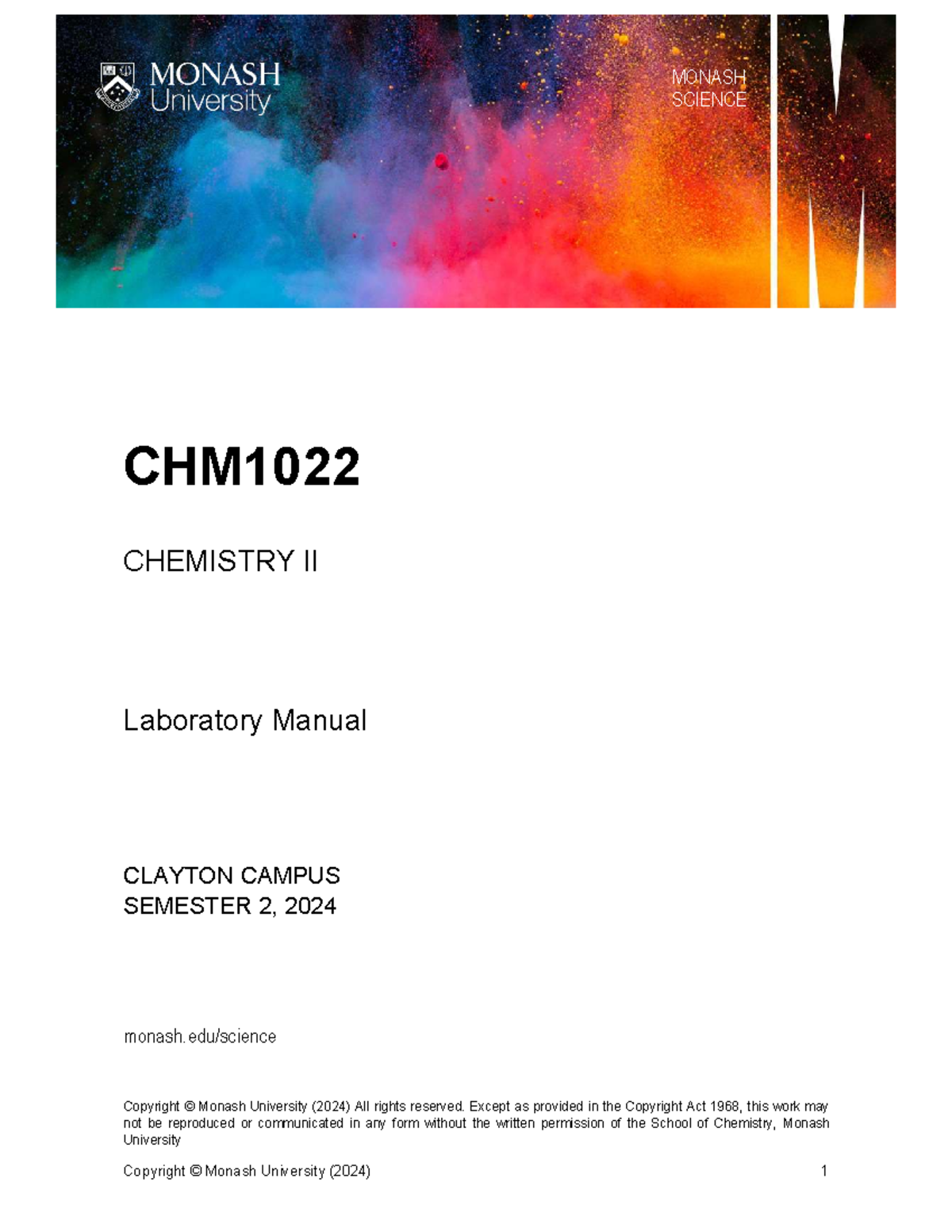 CHM1022 Lab manual 2024 - +- CHM CHEMISTRY II Laboratory Manual CLAYTON ...