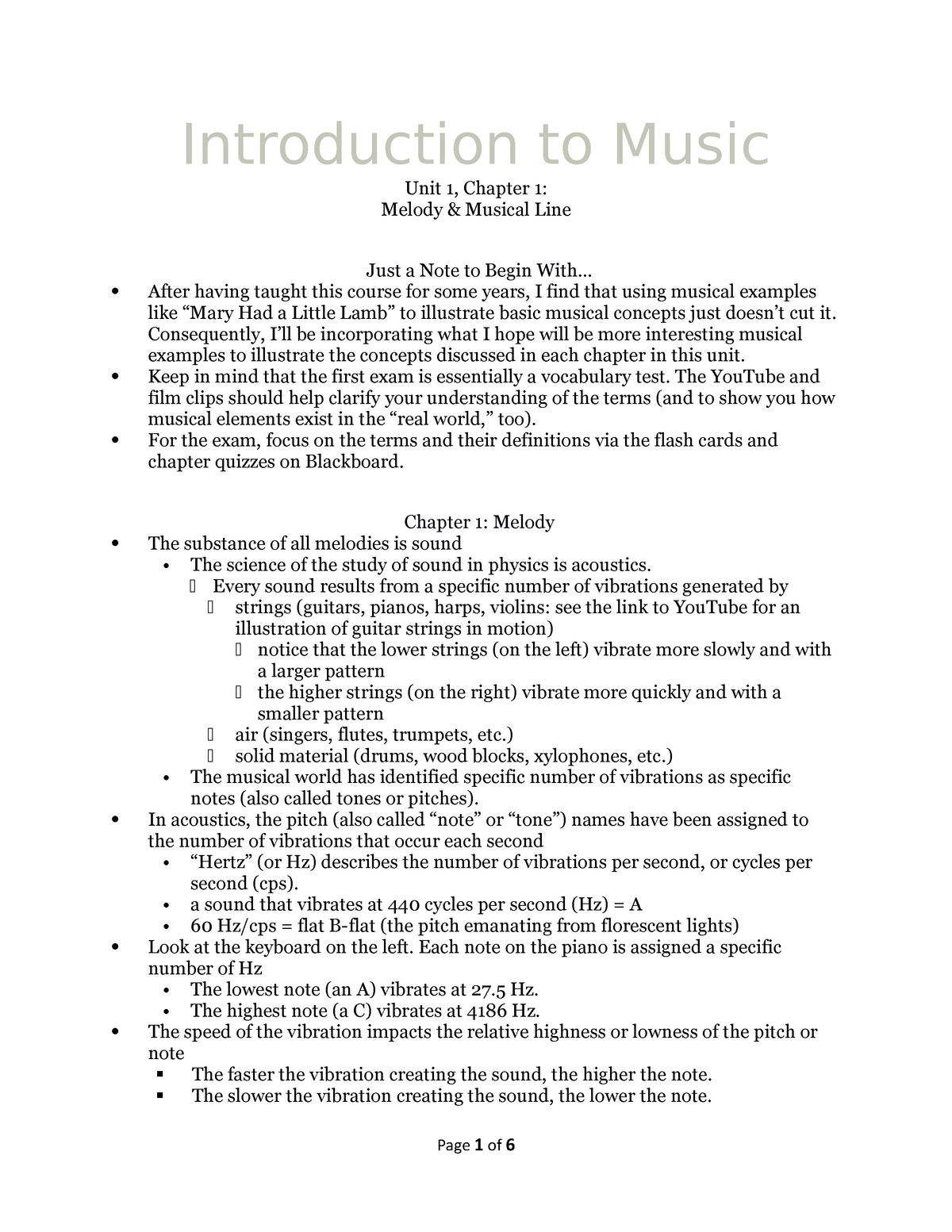Ch01 melody - Introduction to Music Unit 1, Chapter 1: Melody & Musical ...
