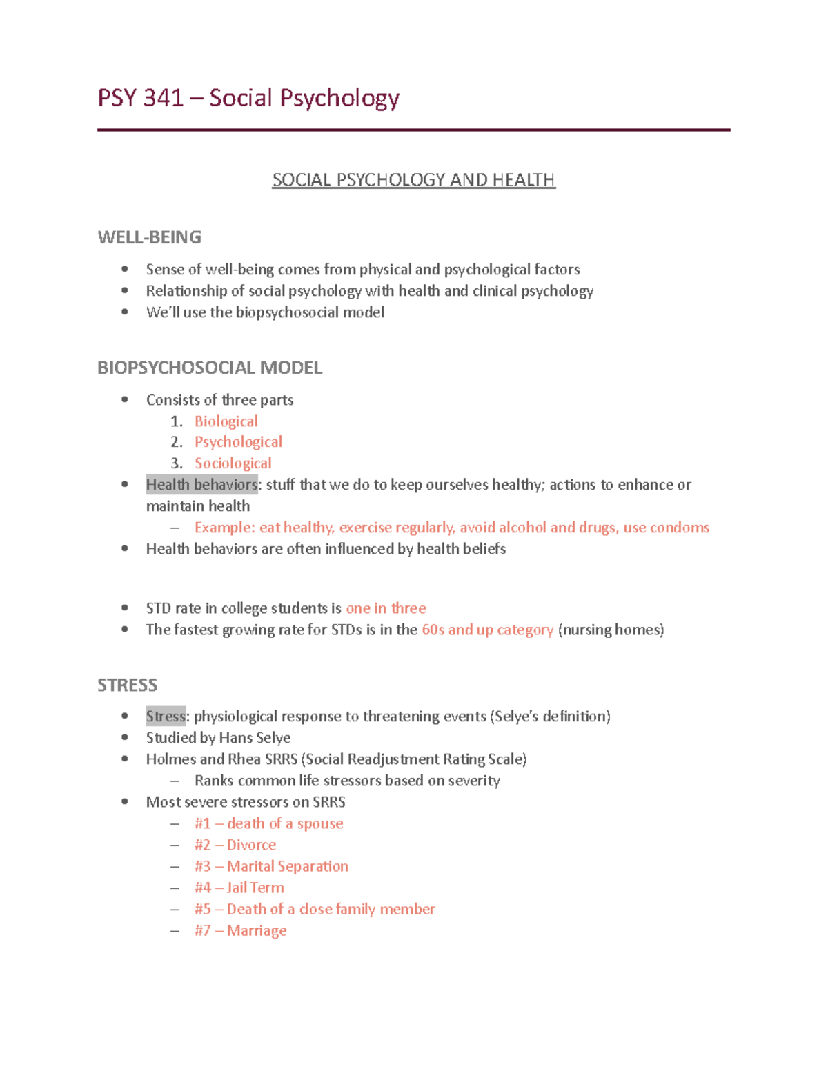 Social Psychology and Health - PSY 341 – Social Psychology SOCIAL ...