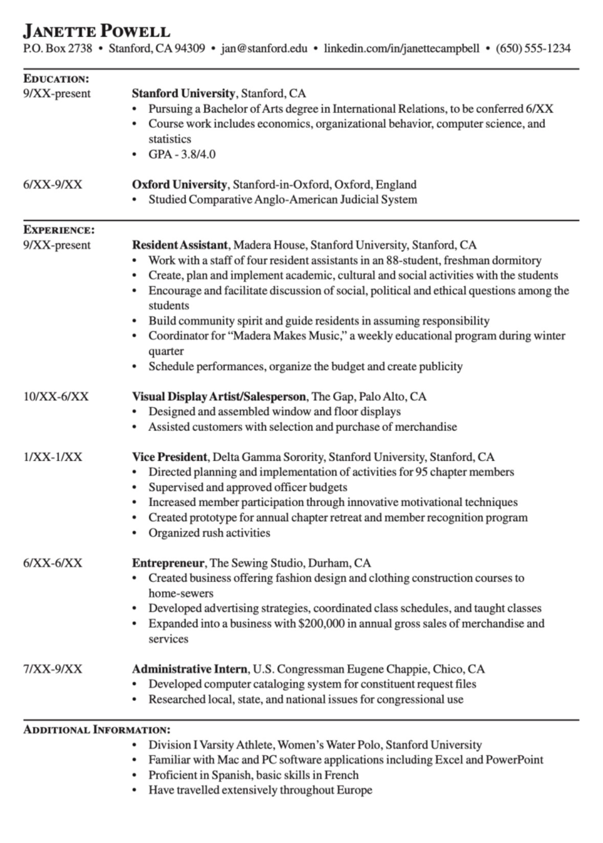 University Resume Example - HUMBIO 32 - Studocu