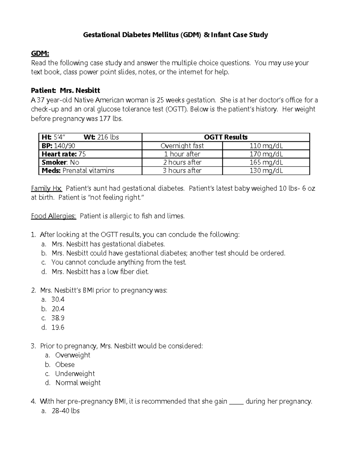 pn gestational diabetes case study quizlet