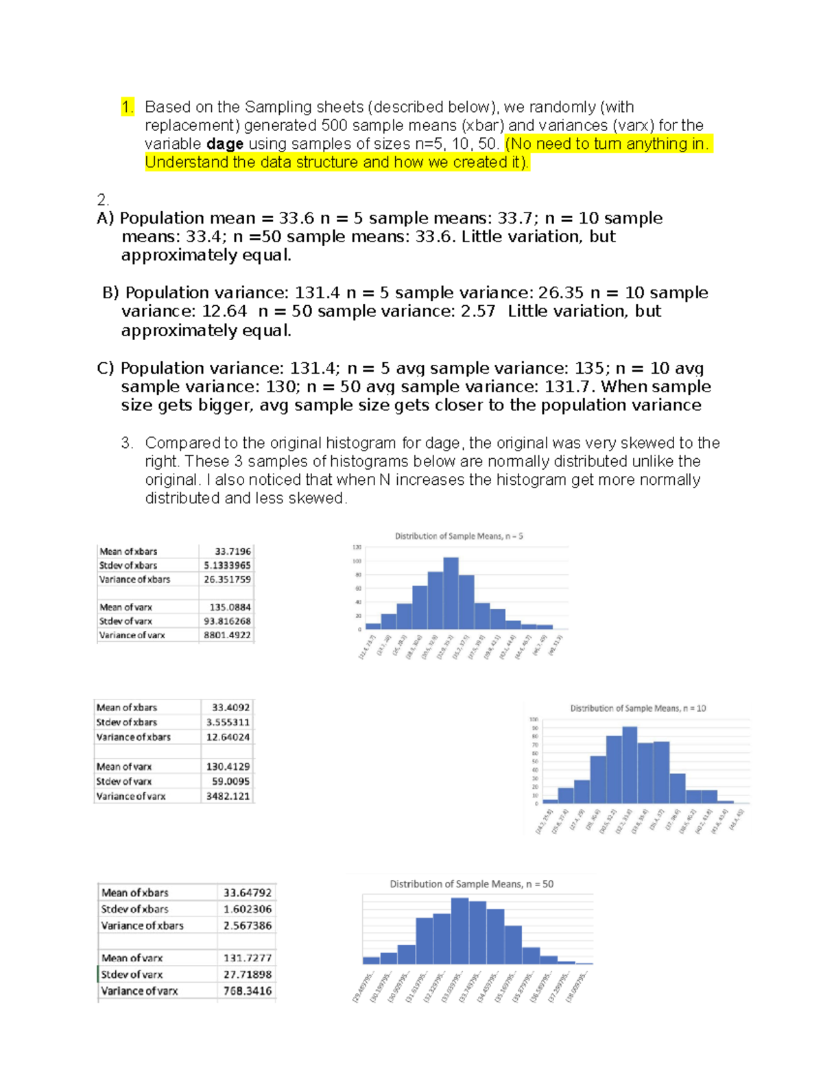 Lab4 - bububbuybuyb - 1. Based on the Sampling sheets (described below ...