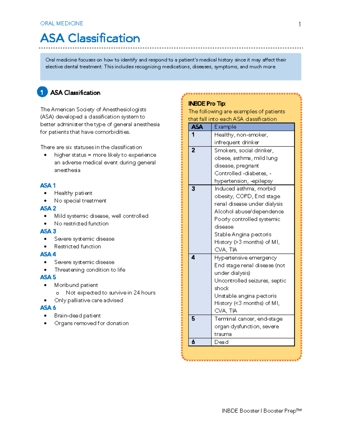 Inbdebooster Oral Medicine Notes - 1 ASA Classification 1 ASA ...