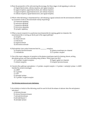 Cell Signaling MCQ - Chapter 11 Multiple Choice Practice Test Multiple ...