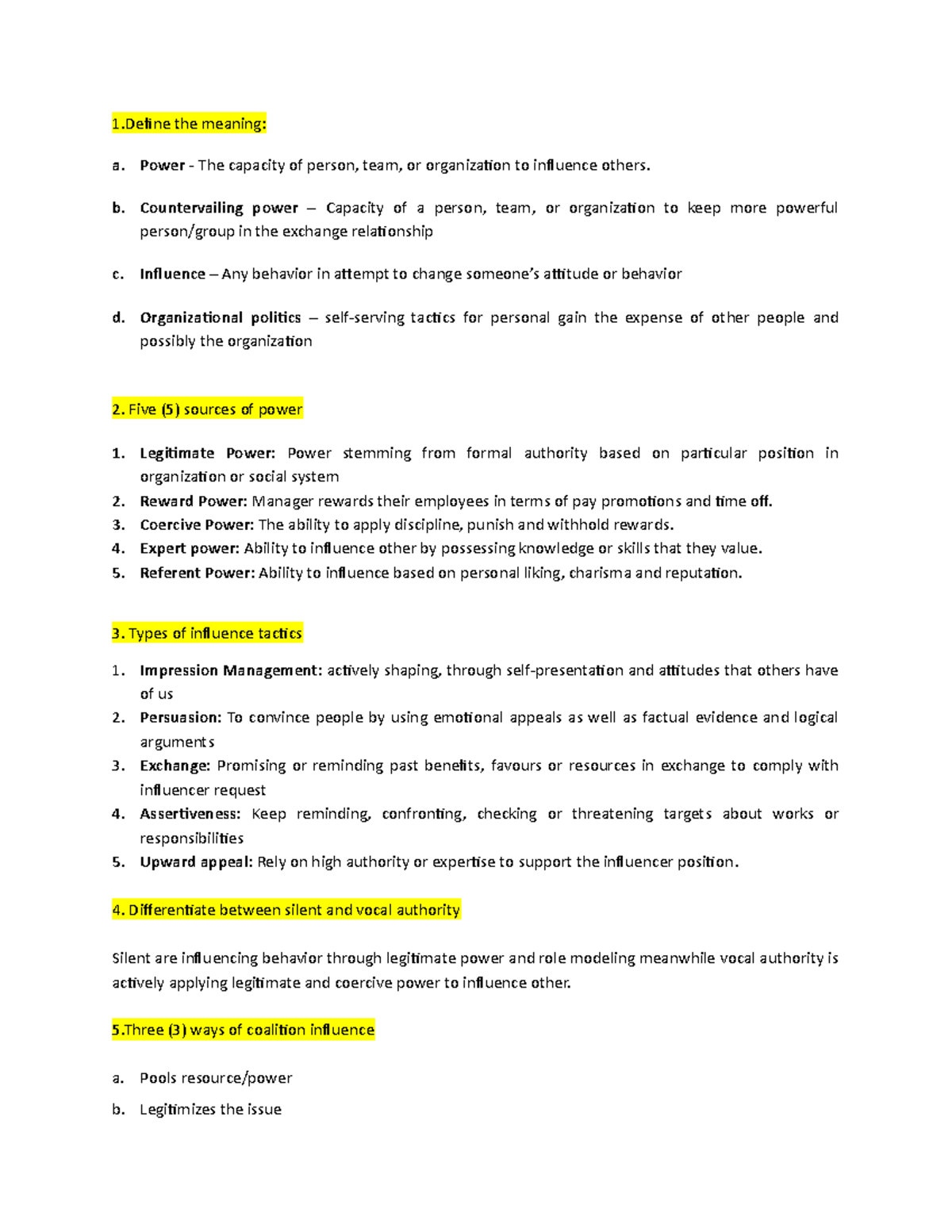 OBM 260 Tutorial - 1 the meaning: a. Power - The capacity of person ...