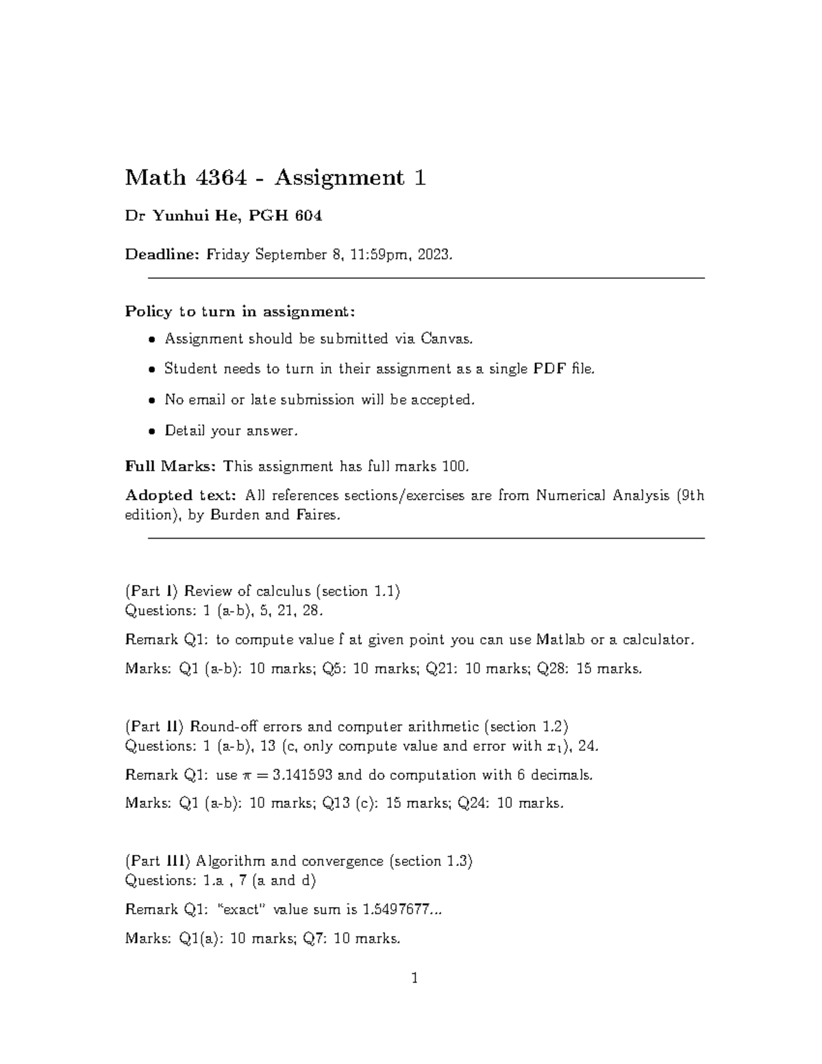 MATH 4364 Assignment 1 - Jjuu - Studocu