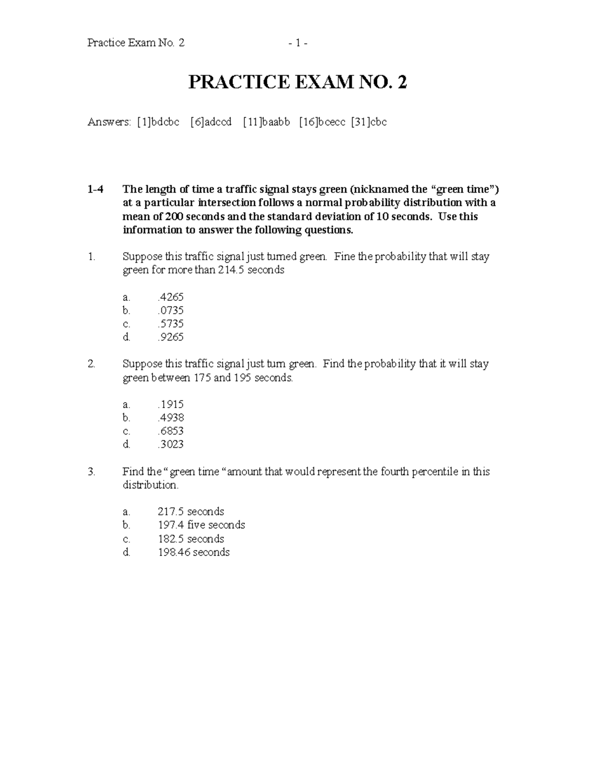 Practice Test 2 - Practice Exam No. 2 - 1 - PRACTICE EXAM NO. 2 Answers ...