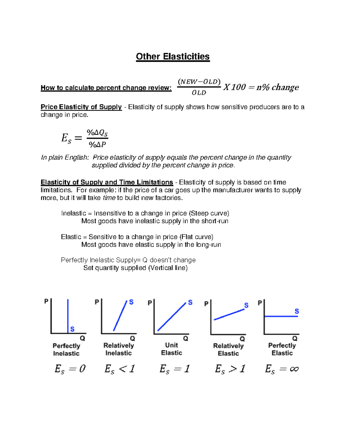 Other+Elasticities+Notes - Other Elasticities How To Calculate Percent ...