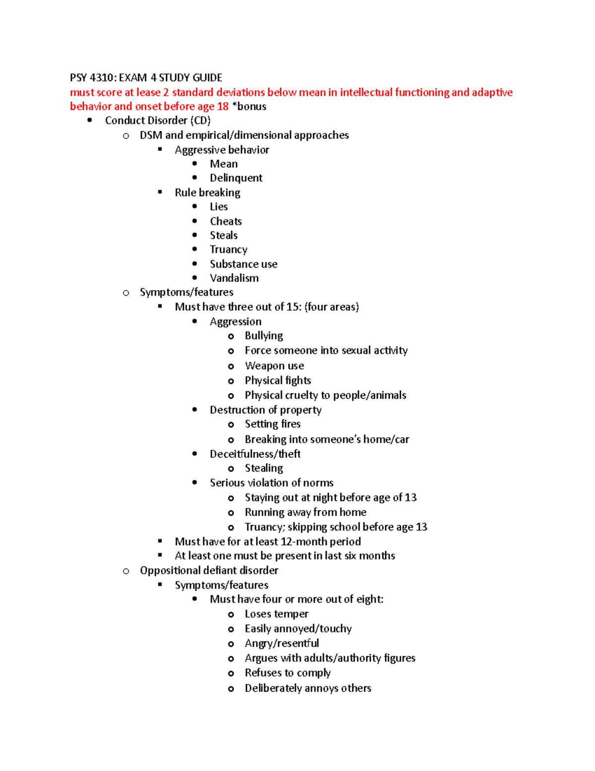 Exam 4 Study Guide - PSY 4310: EXAM 4 STUDY GUIDE Must Score At Lease 2 ...