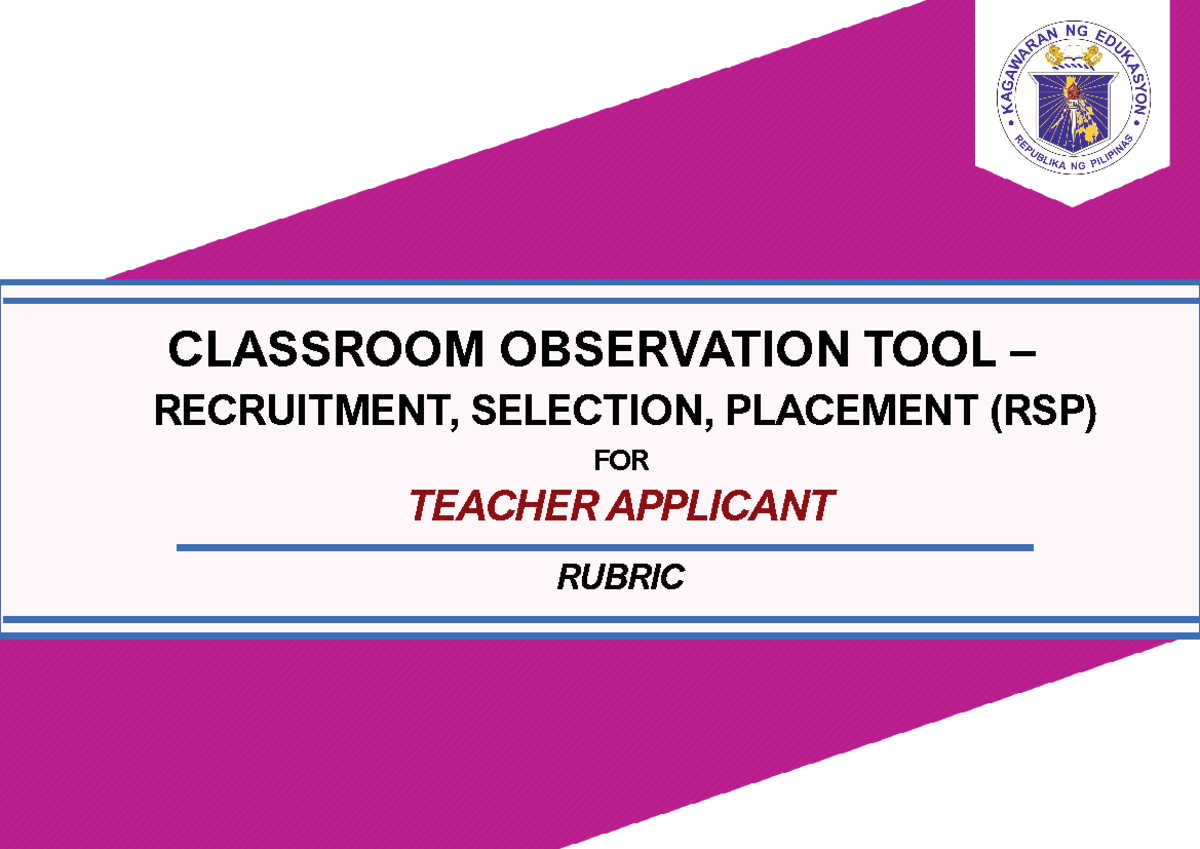 Cot Rsp Rubric Cot Rsp Classroom Observation Tool Recruitment Selection Placement Rsp 1901