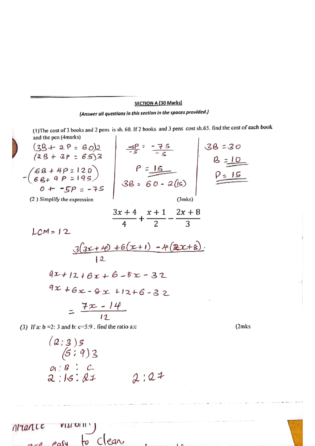 Mathematics-F2-MS - exams - SECTION A (30 Marks) (Answer all questions ...