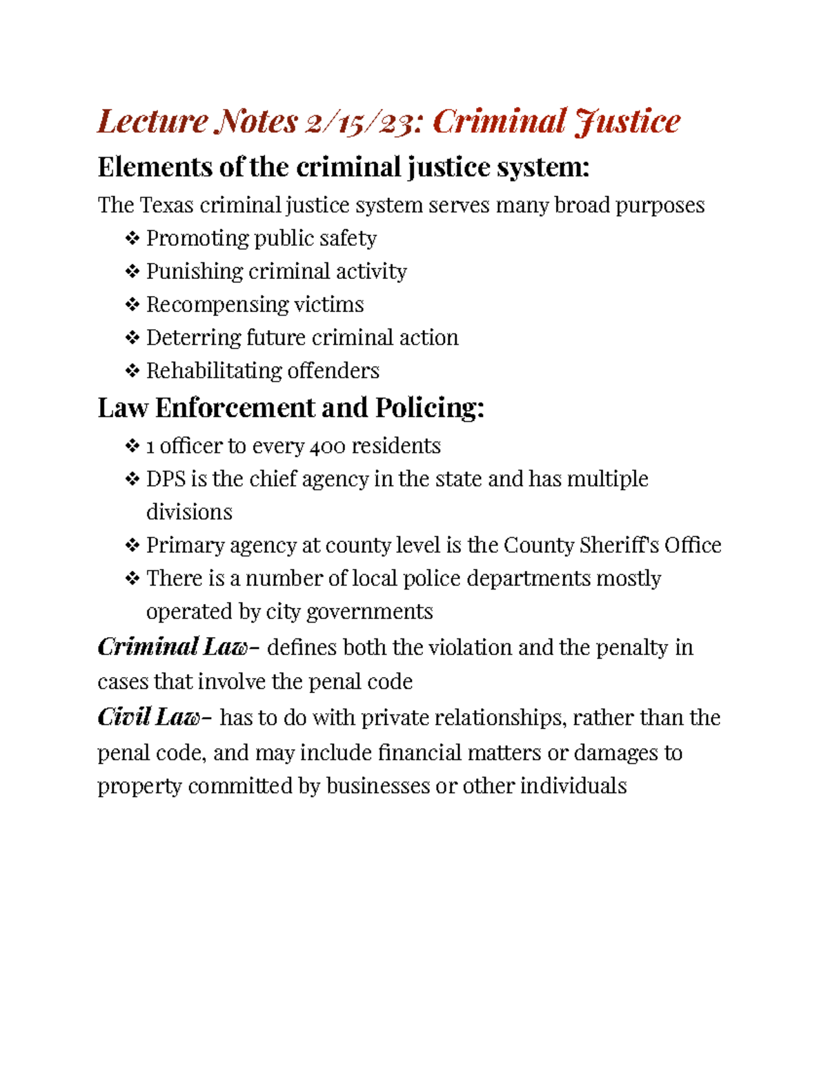 criminal-justice-in-texas-lecture-notes-2-15-23-criminal-justice