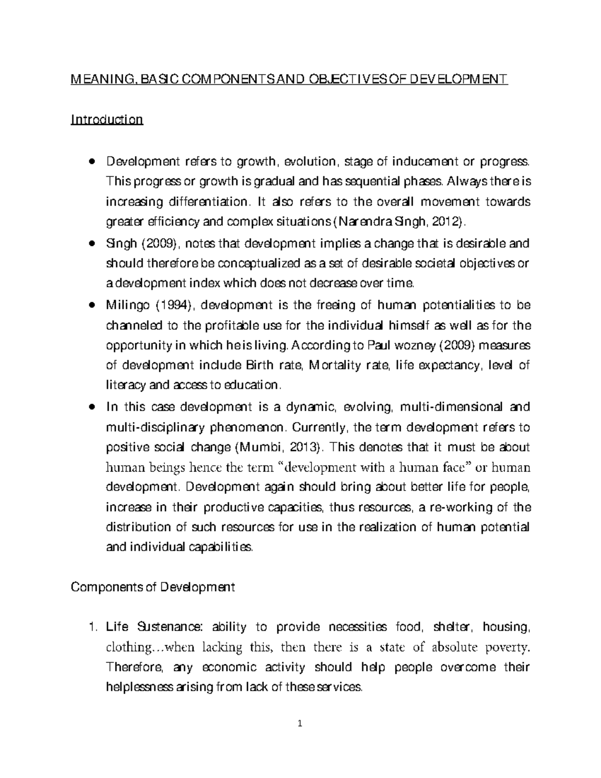 Development Introduction Notes - MEANING, BASIC COMPONENTS AND ...