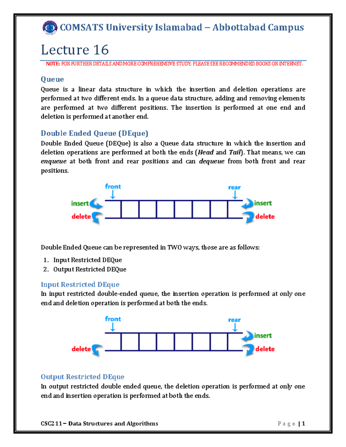 Lecture 16 - With Full Detail - Lecture 16 NOTE: FOR FURTHER DETAILS ...