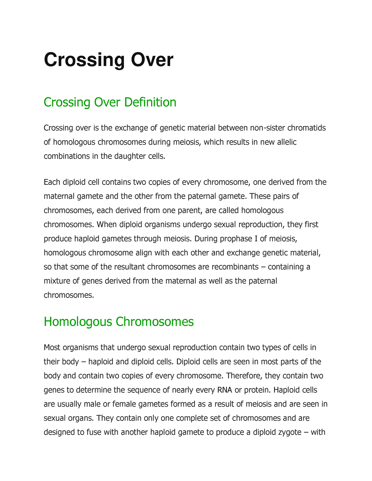 Crossing Over - Crossing Over Crossing Over Definition Crossing over is ...