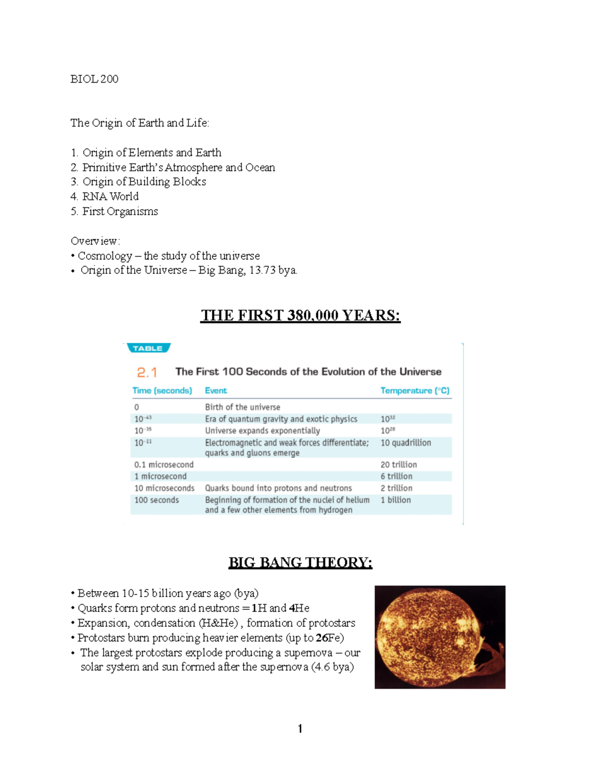 Biol 200 lecture 3 PDF - BIOL 200 The Origin of Earth and Life: 1 ...
