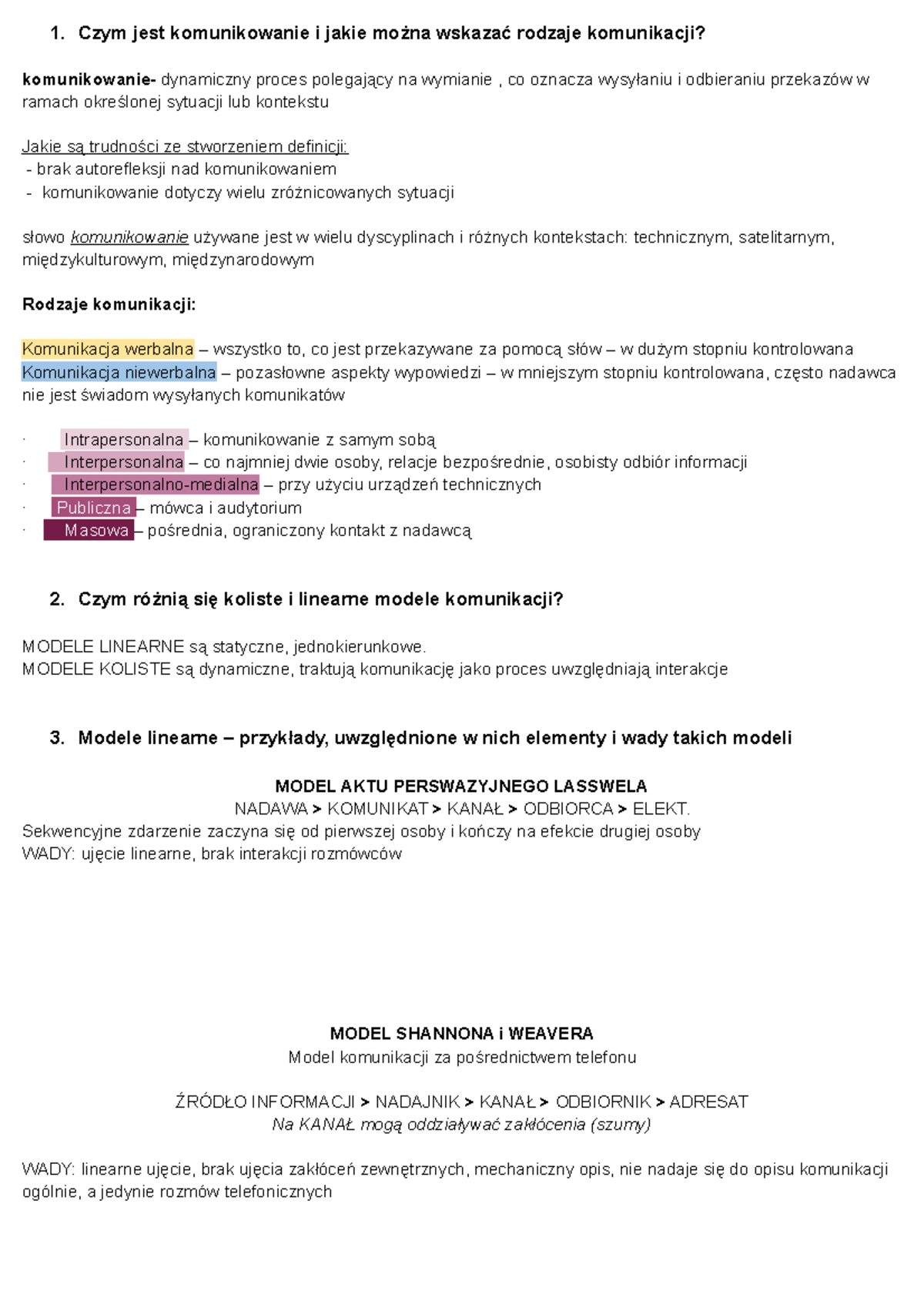 Sprawdzian Działu Z Komunikacji Interpersonalnej Odpowiedzi