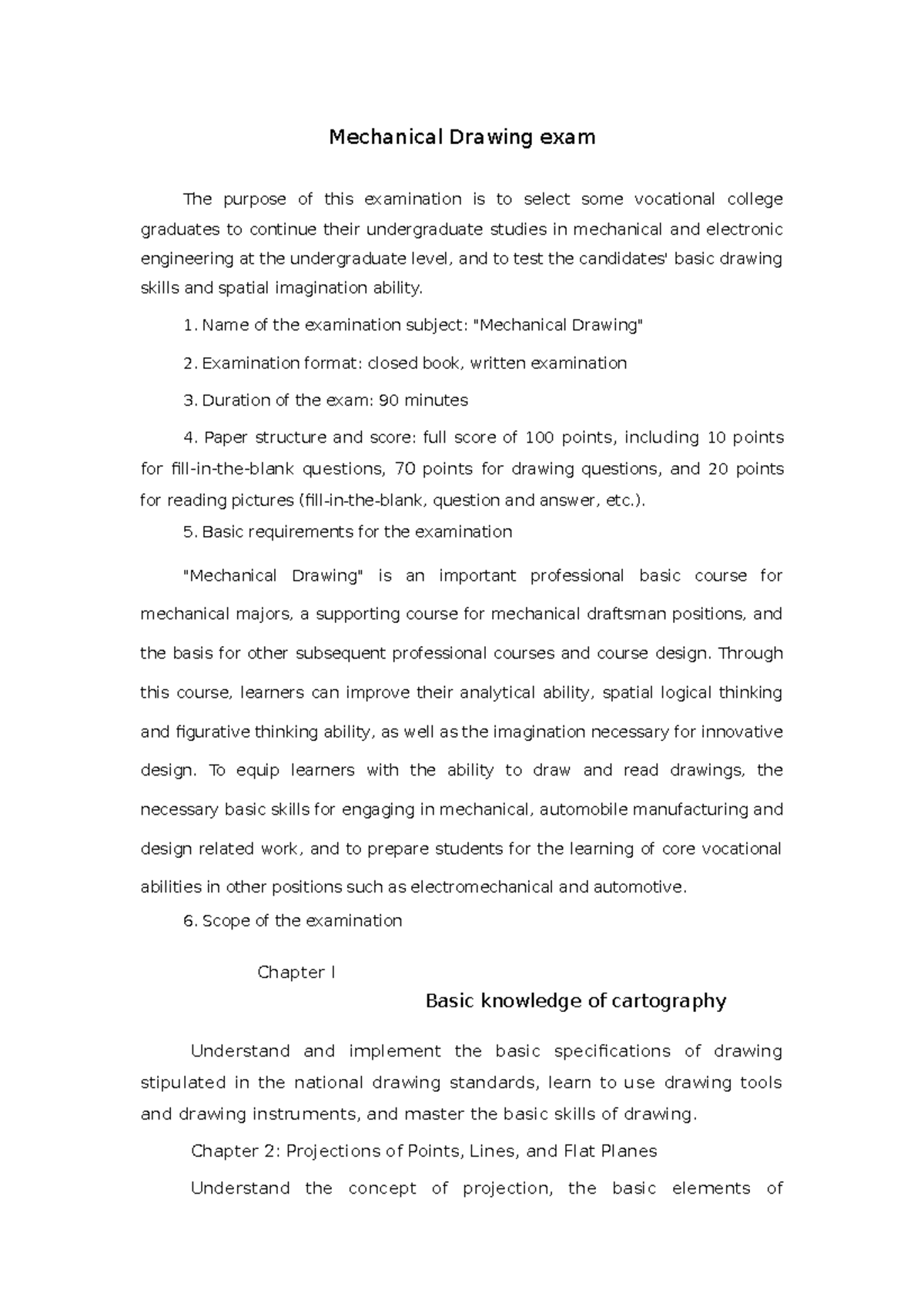 Mechanical Drawing Exam - Name Of The Examination Subject: "Mechanical ...