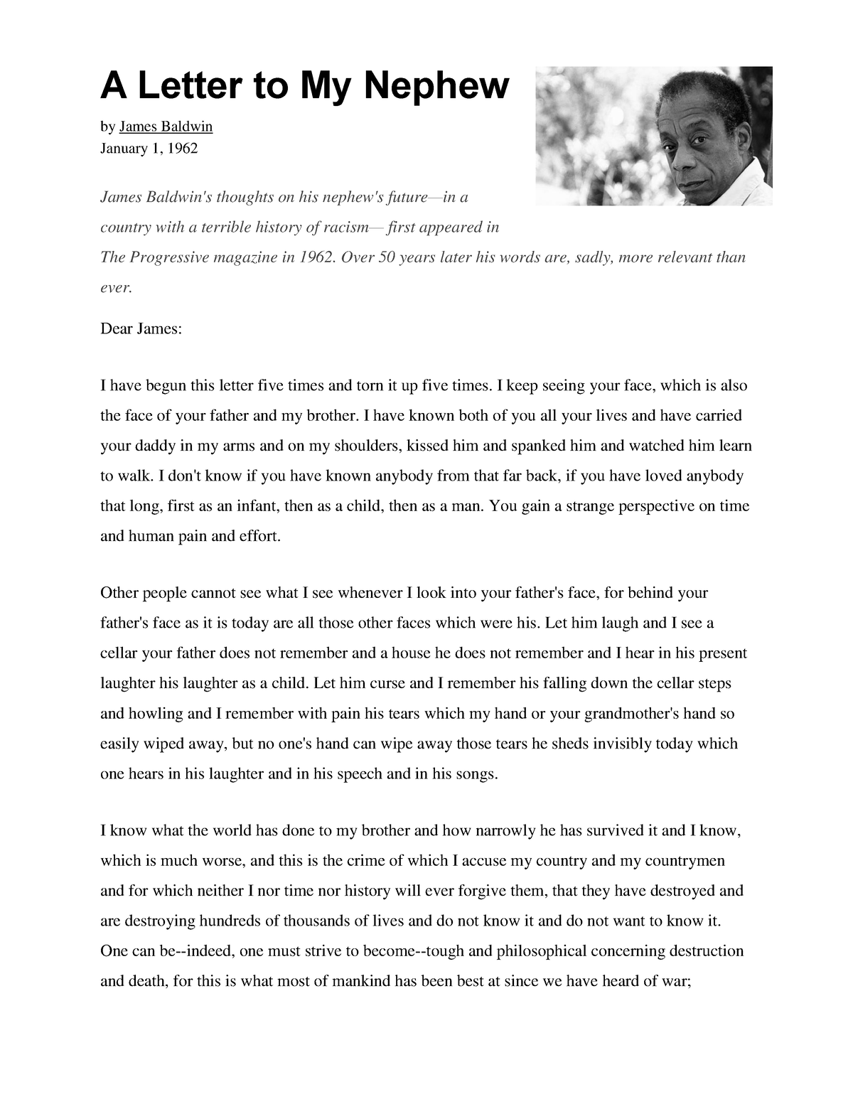 james baldwin essay to his nephew