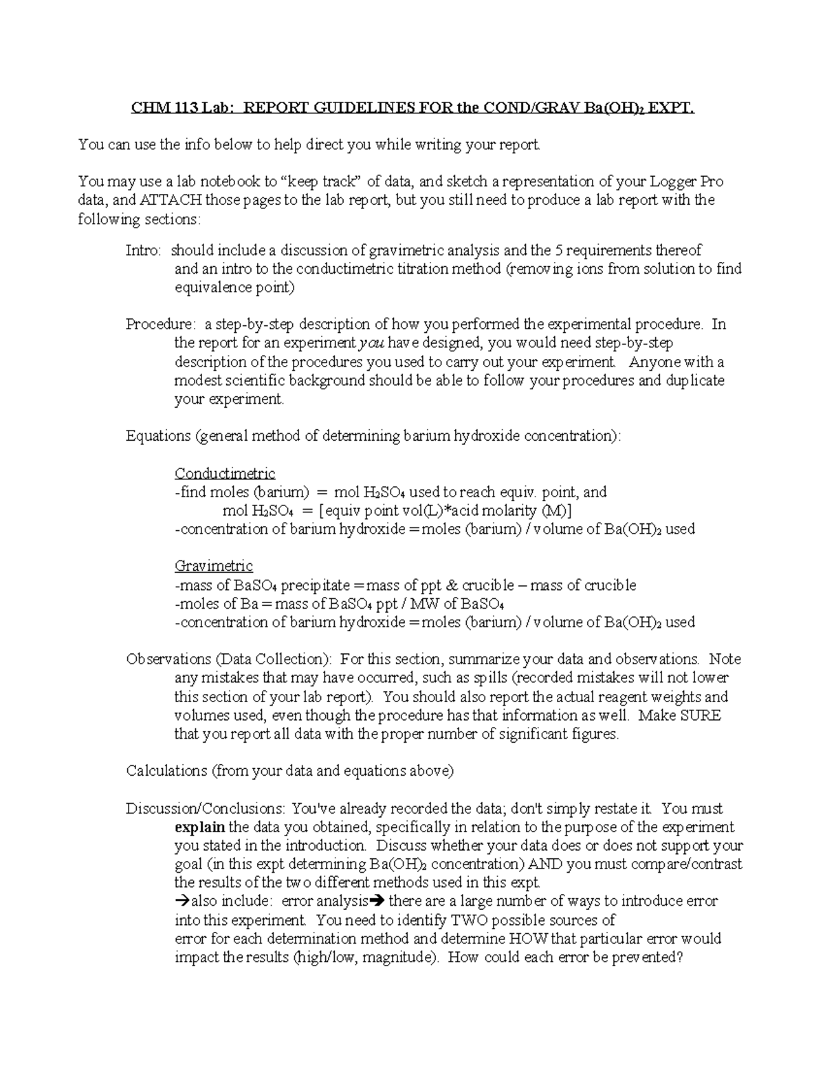 Cond Grav Report Guidelines F15 - CHM 113 Lab: REPORT GUIDELINES FOR ...