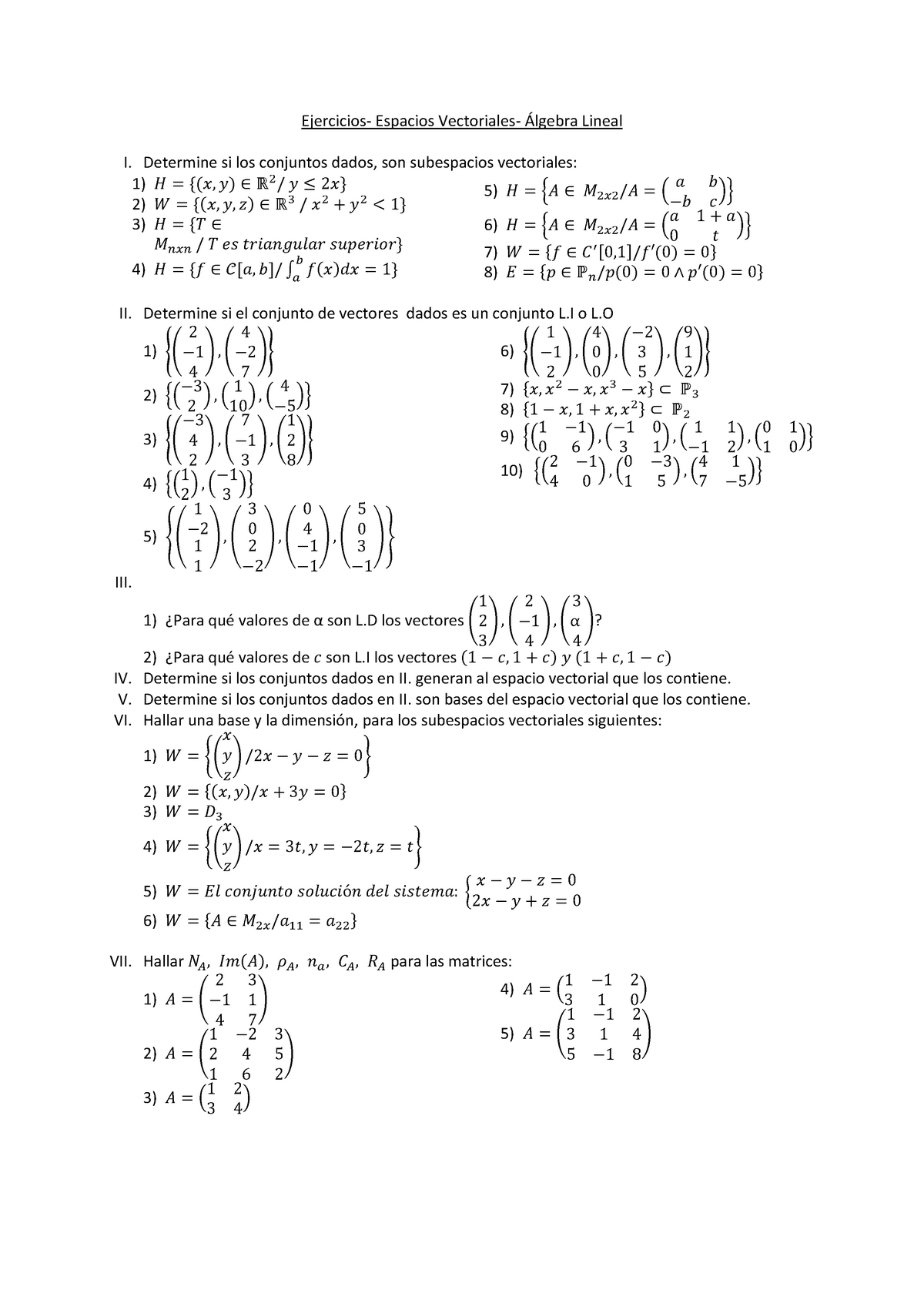 Ejercicios-espacios-vectoriales - Ejercicios- Espacios Vectoriales ...