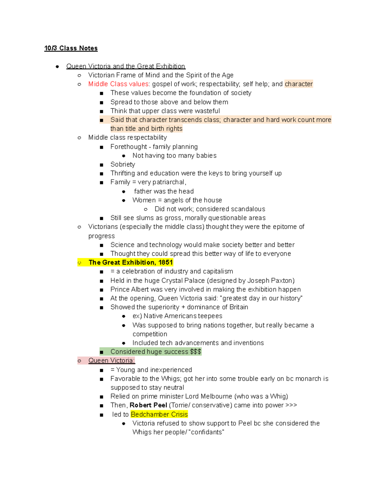 10/3 Victorian Era Class Notes - 10/3 Class Notes Queen Victoria and ...