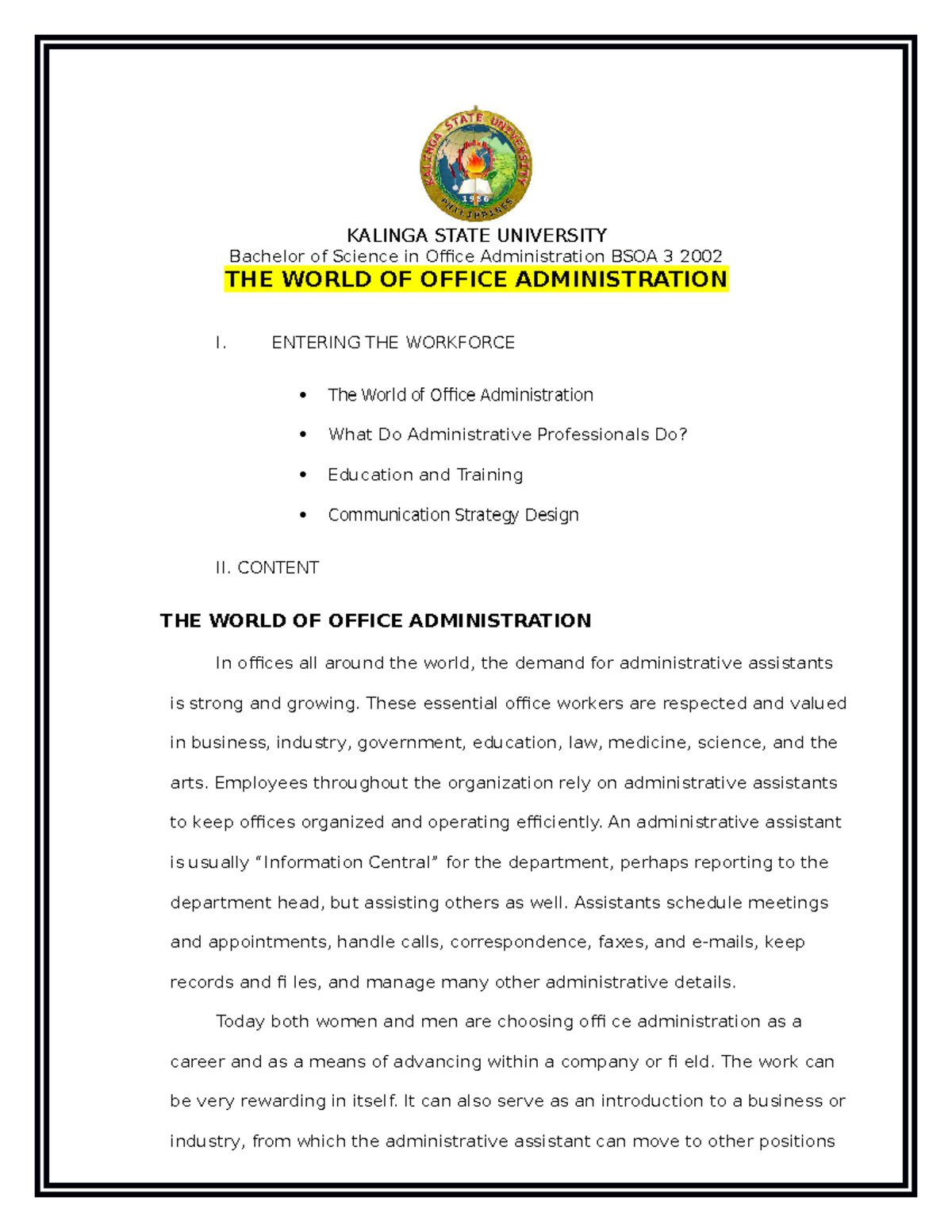 research title about office administration students