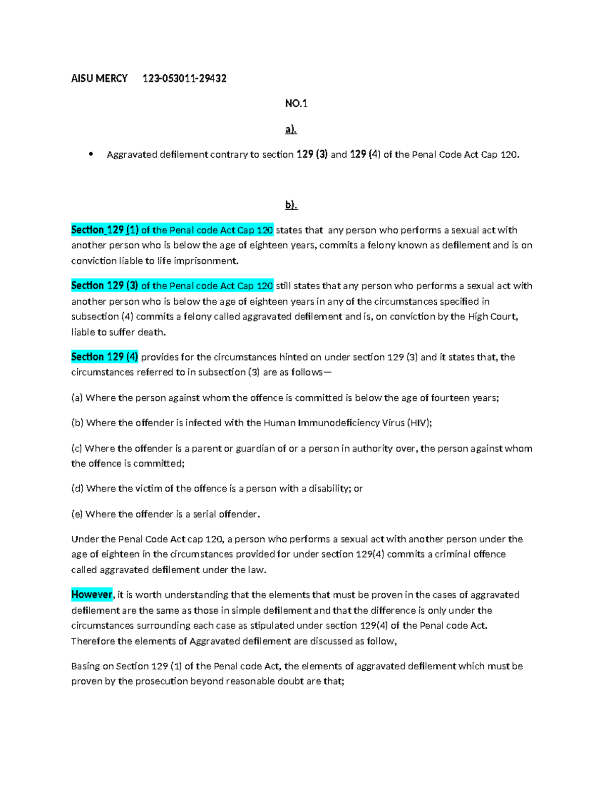Capital offences - AISU MERCY 123-053011- NO. a). Aggravated defilement ...