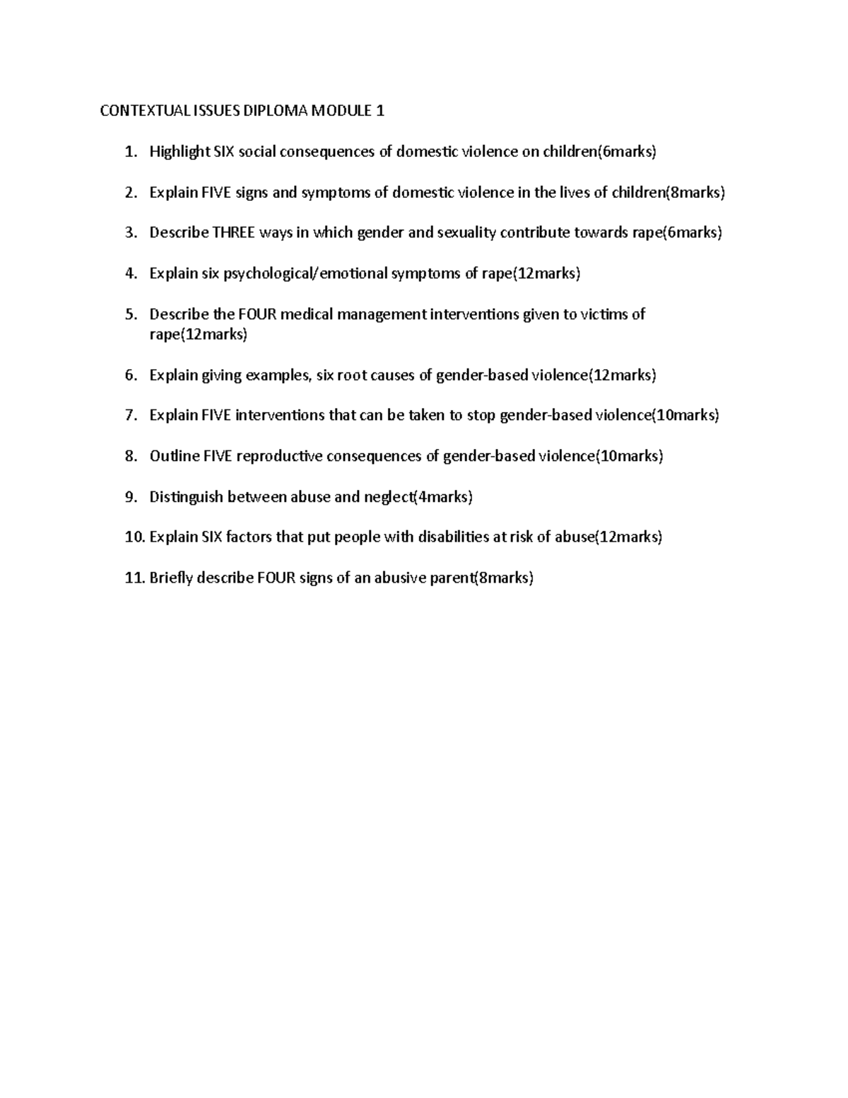 Contextual Issues Questions - CONTEXTUAL ISSUES DIPLOMA MODULE 1 ...