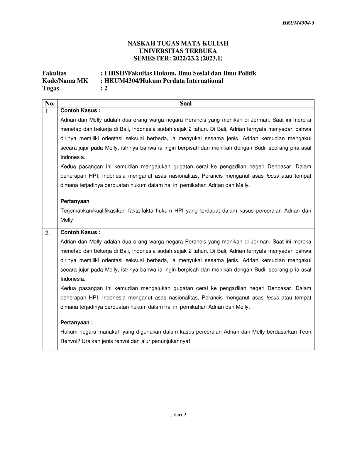 Soal Hkum4304 Tmk2 3 - HKUM4304- 1 Dari 2 NASKAH TUGAS MATA KULIAH ...