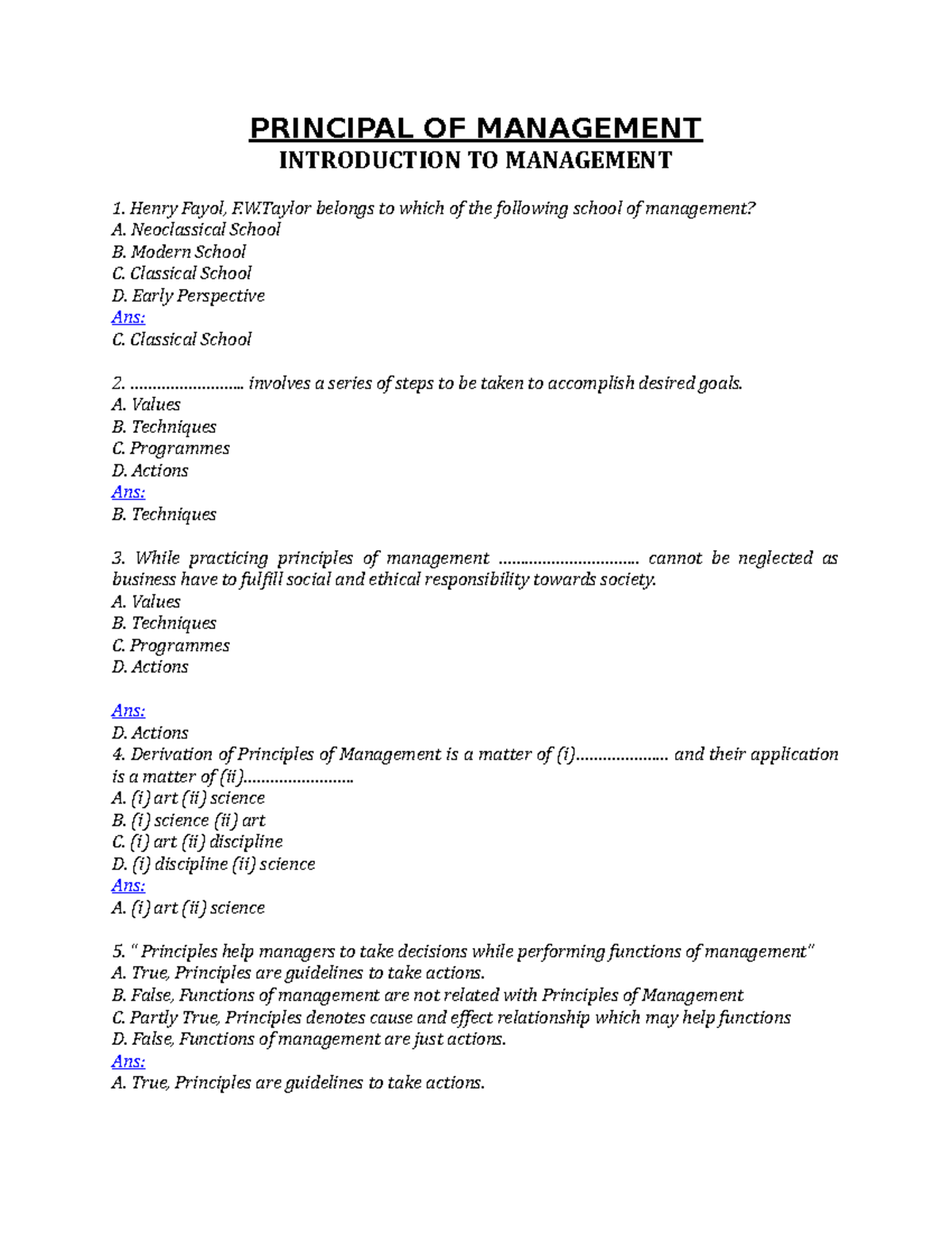 Principal OF Management - PRINCIPAL OF MANAGEMENT INTRODUCTION TO ...