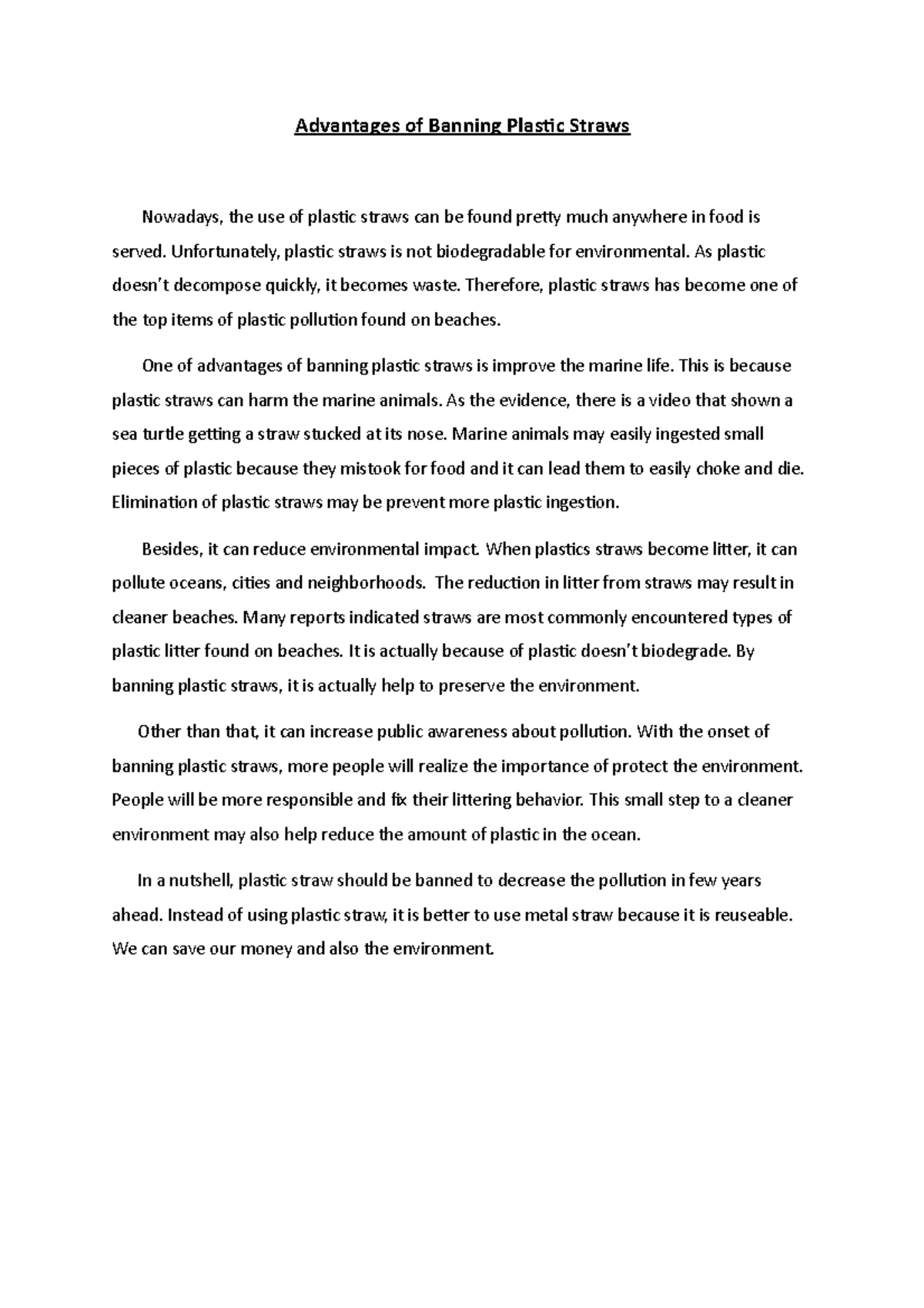 Advantages of Banning Plastic Straws Advantages of Banning Plastic